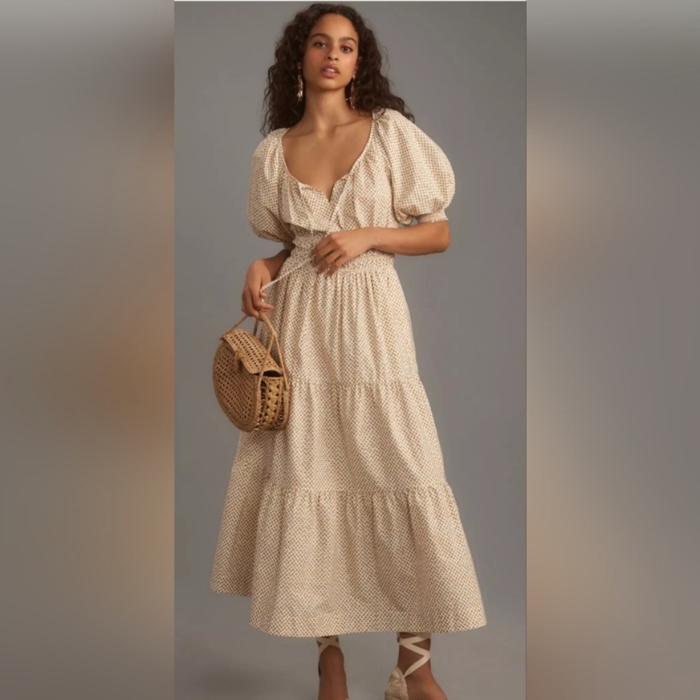 Anthropologie Somerset Maxi Dress Puff Sleeve Edition in Neutral
